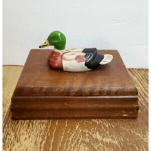 Vintage 1982 Albert E. Price Mallard Duck Wood Box Holds 2 Deck Of Cards